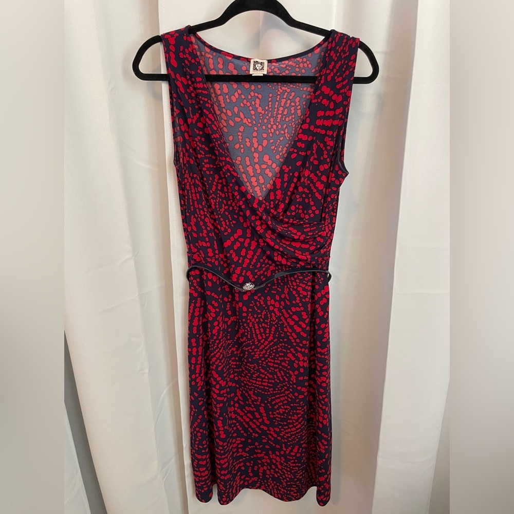 Anne Klein Red and Navy Dress (hits mid calf).